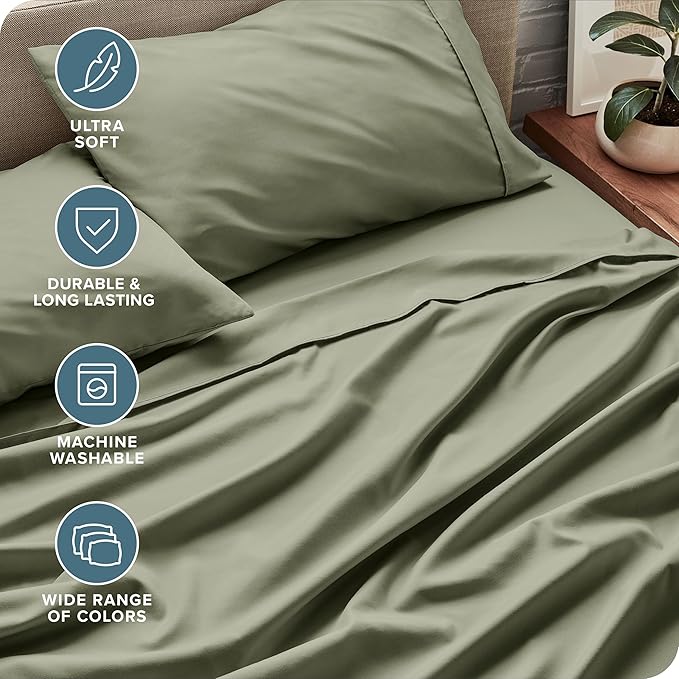 Bare Home Split Head Flex King Sheet Set - 1800 Ultra-Soft Microfiber Bed Sheets - Double Brushed - Deep Pockets - Easy Fit - 4 Piece Set - FlexTop King Bedding Sheets (Split Head Flex King, Sage)