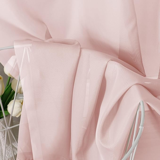 Aiyufeng Blush Pink Sheer Curtains 54 Inch Length 2 Panels Set, Light Filtering - Image 7