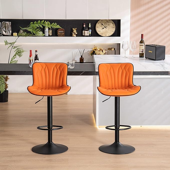 YOUNIKE Single Orange Bar Stools Modern Swivel Counter Height Bar Chair with Back Adjustable Kitchen Island Faux Leather Padded Barstools taburetes de bar Breakfast sillas para barra de cocina 1PCS