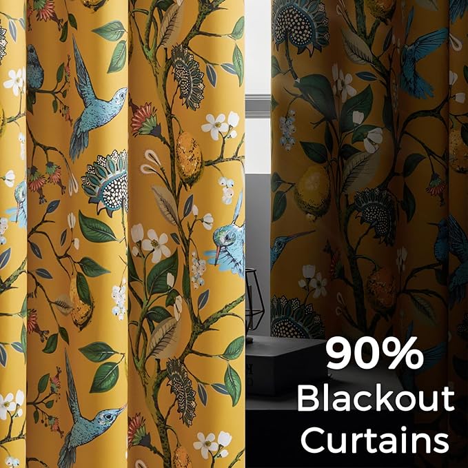 Topfinel Living Room Curtains 72 Inches Long Mustard Yellow Vintage Curtains & - Image 4