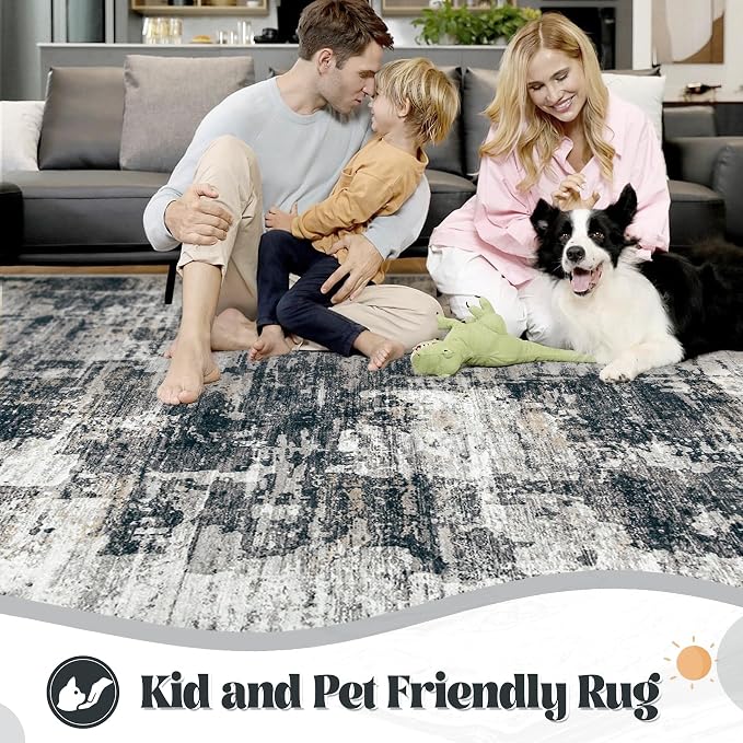 9x12 Area Rug for Living Room, Washable Modern Abstract Large Area Rug Neutral - Image 3