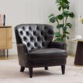Ball & Cast Accent Chair,Mid-Century Lounge Living Room Chairs with Button Tufting,Upholstered Reading Accent Chair W/Solid Wood Legs and Curved Backrest,for Bedroom,Apartment,Dark Brown