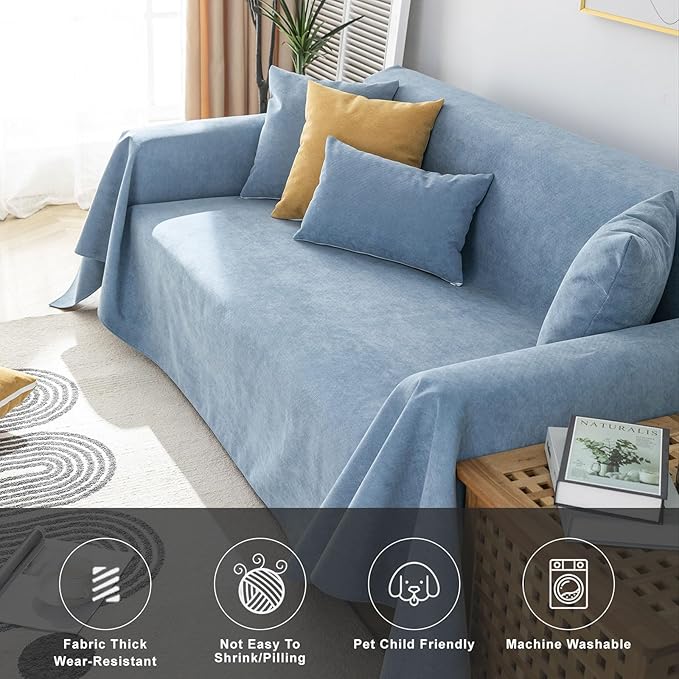 STACYPIK 100% Waterproof Blue Couch Cover for Pets, Sectional L Shape Sofa Cover for 2 Cushion Couch, Anti-Cat Scratch Furniture Protector Cover, Anti Slip Sofa Throw Cover for Dogs Kids-71x102IN