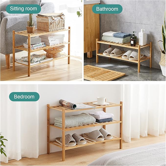 6-Tier Bamboo Shoe Rack for Entryway, Stackable | Foldable | Natural, Shoe Organizer for Hallway Closet, Free Standing Shoe Racks for Indoor Outdoor