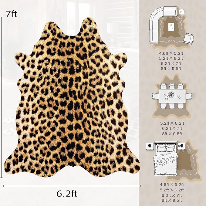 AROGAN Western Decor Faux Fur Leopard Rug, 6.2 x 7 Feet Premium Animal Skin - Image 2