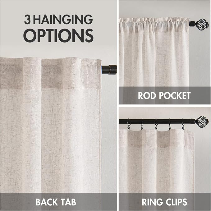 MIULEE White Linen Curtains 72 Inch Length - Image 3