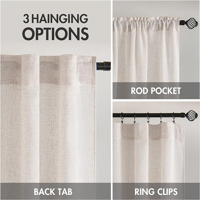 MIULEE White Linen Curtains 63 Inch Length 2 Panels - Image 3