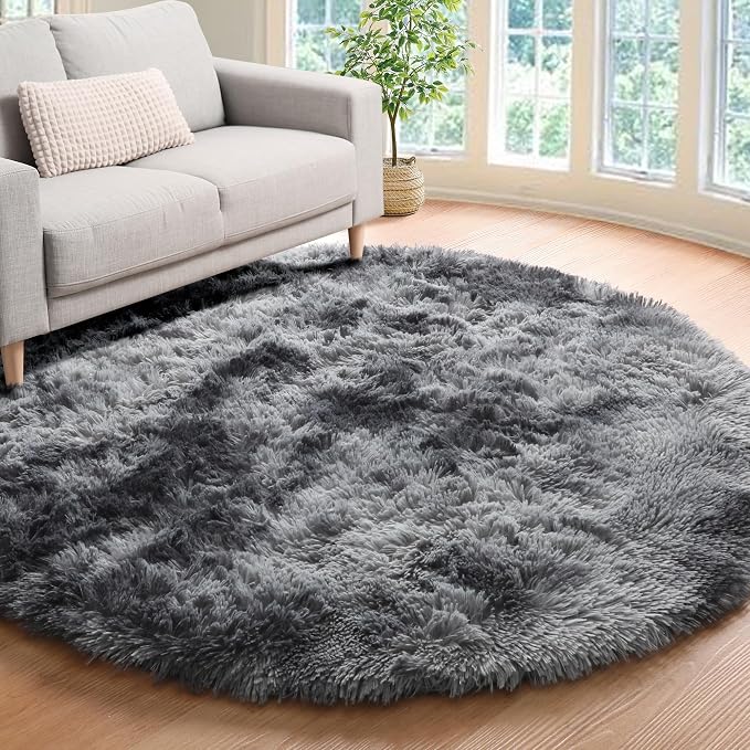 ONASAR Tie-Dyed Dark Grey Round Area Rug 4ft, Ultra Soft Bedroom Circle Rugs - Image 4