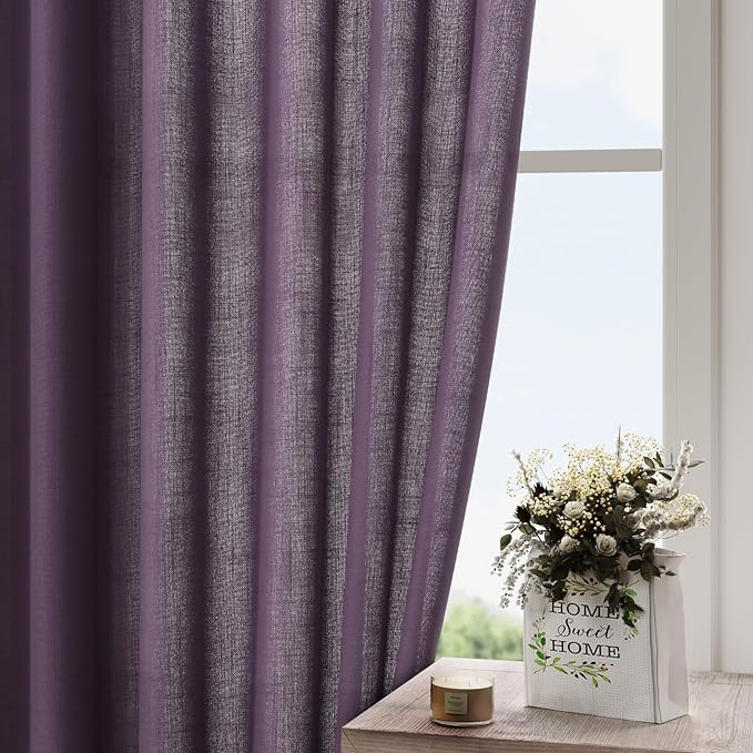 Nanspring Plum Linen Curtains 96 Inches Long 2 Panels Set - Image 4