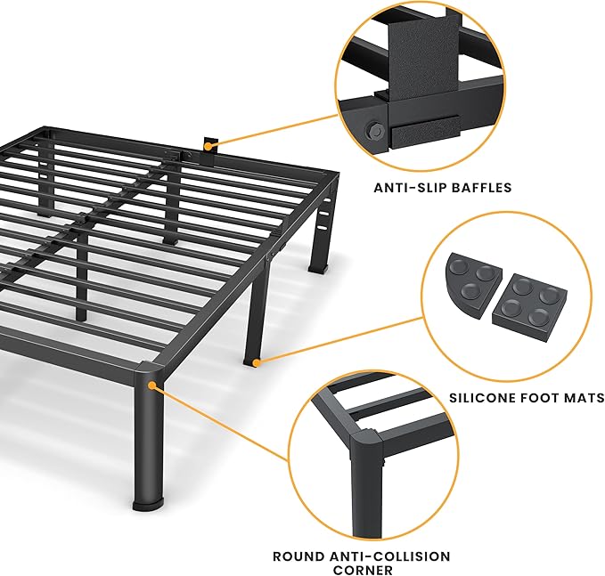 16 Inch King Size Metal Platform Bed Frame with Round Corners, Storage Space Under High Bed Frame-Heavy Duty Steel Slats Support, Noise Free - Easy Assembly - No Box Spring Needed