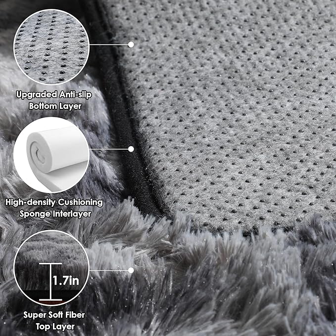 ONASAR Runner Rugs for Bedroom Living Room, Fluffy Tie-Dyed Dark Grey 2x6 - Image 2