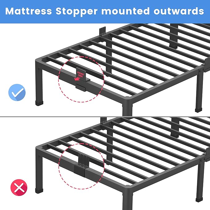 MAF 18 Inch Twin Bed Frames with Round Corner Legs Mattress Slide Stopper No Box Spring Needed Heavy Duty Metal Platform Bed Frame Under-Bed Storage Space, 3000 LBS Steel Slats Support