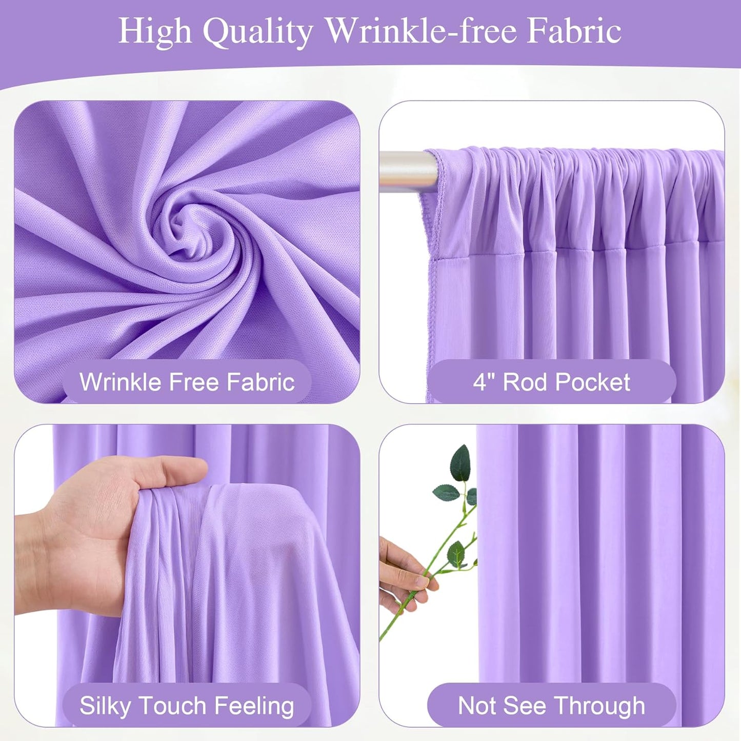 Lavender Backdrop Curtains with Lights for Parties,10x10FT Wrinkle Free Polyester Wedding Photo Backdrop Curtains for Baby Shower Birthday Ceremony Reception Home Party Decorations-5ft x 10ft,2 Panels