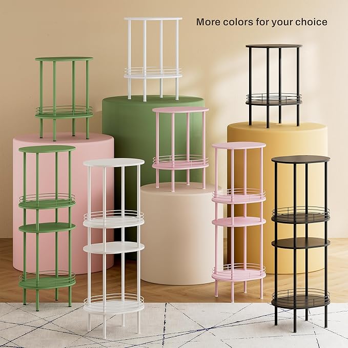 Small Round Side Table Set of 2,Bedside Table with Storage, Morden Round Nightstand, Samll Side Table for Living Room，Bathroom，Bedroom, Nursery, Laundry, Pink