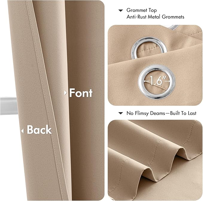 MIULEE Beige Blackout Curtains for Bedroom Living Room 90 Inches Long 2 Panels - Image 4