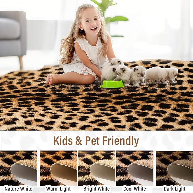 AROGAN Premium Leopard Print Rug 4.6x5.2 Feet, Machine Washable Faux Fur - Image 8