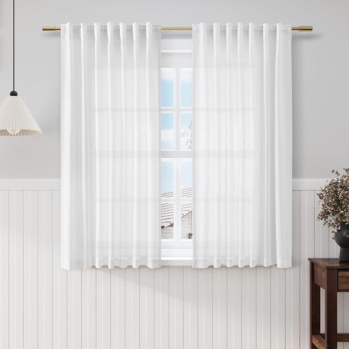 Nanspring White Linen Back Tab Rod Pocket Curtains by Nanspring