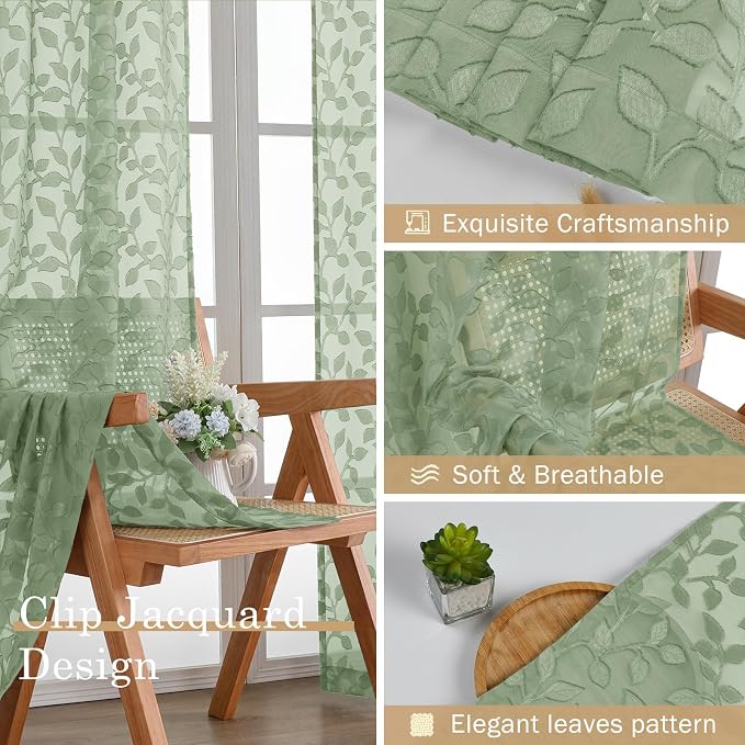 Chyhomenyc Sage Green Sheer Curtains 84 Inch Length 2 Panels Set, Light - Image 7