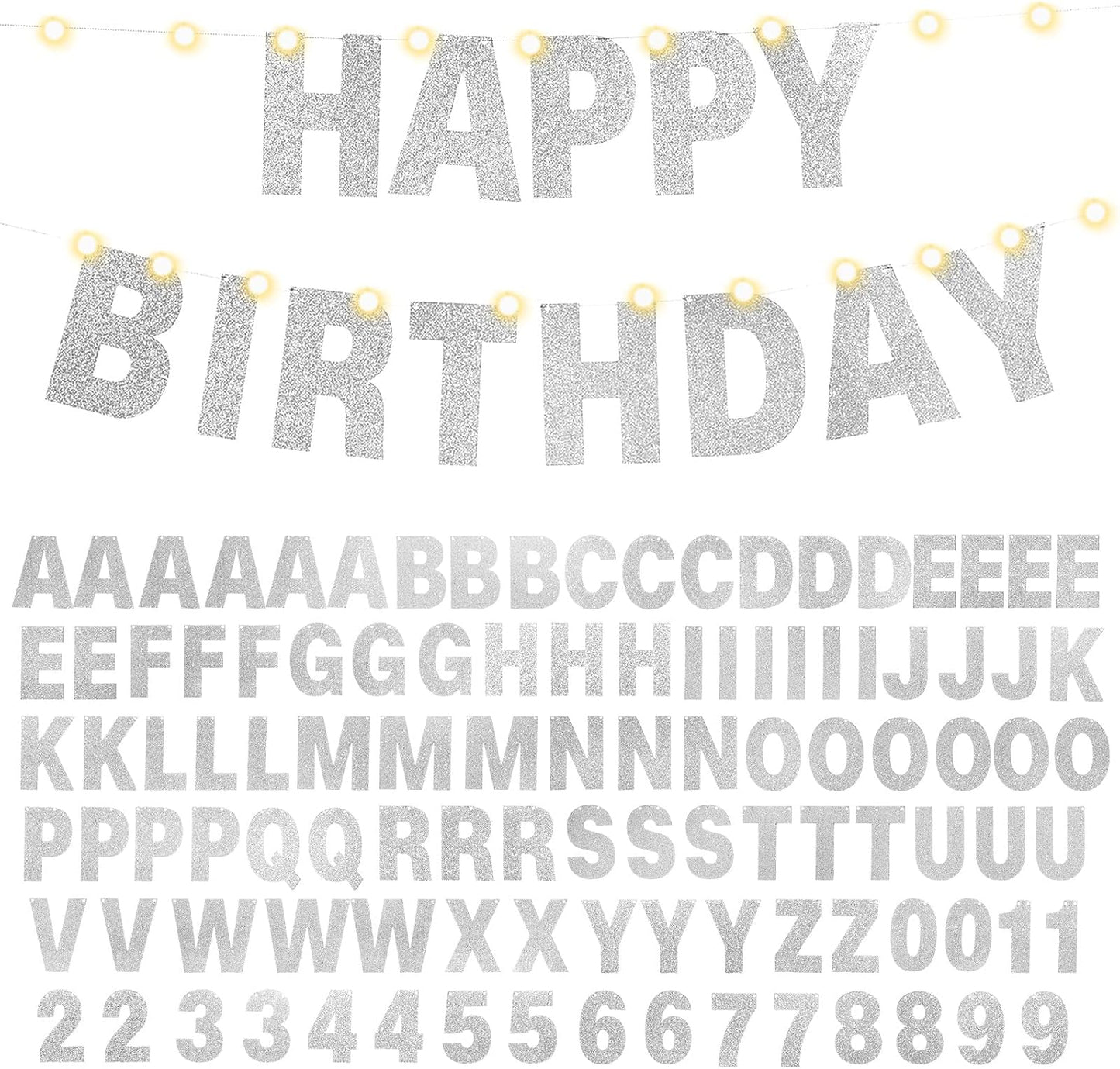 TaoBary 112 Pcs DIY Letter Custom Banner Glitter Customizable Banner Kit Including 107 Letters and Numbers 3 Rope for Valentine Birthday Party(Silver)