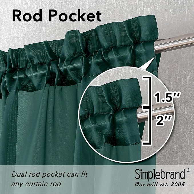 Simplebrand Hunter Green Sheer Curtains 84 Inches Long 2 Panels, Light - Image 5