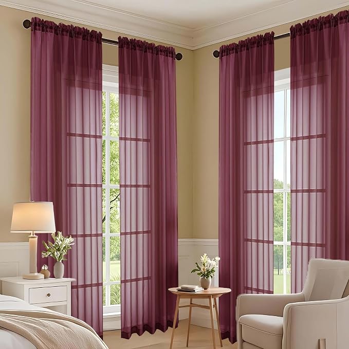 OVZME Burgundy Bedroom Curtains 2 Panel Sets 90 Inch Length, 59 Inch Extra Wide - Image 7