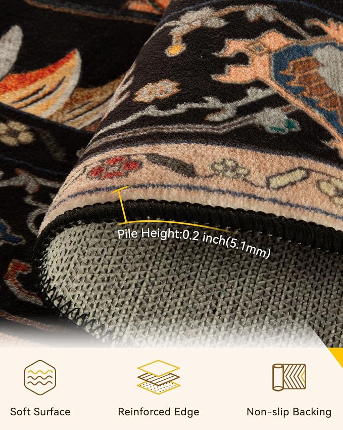 RELEANY Area Rugs 5ft Washable Non-Slip, Floral Vintage Distress Print Pattern - Image 4