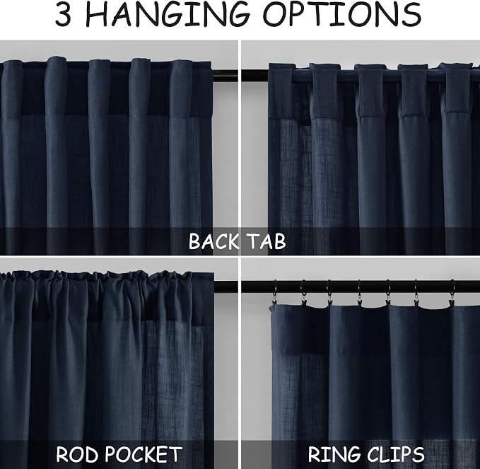 Nanspring Navy Blue Linen Curtains - Image 3