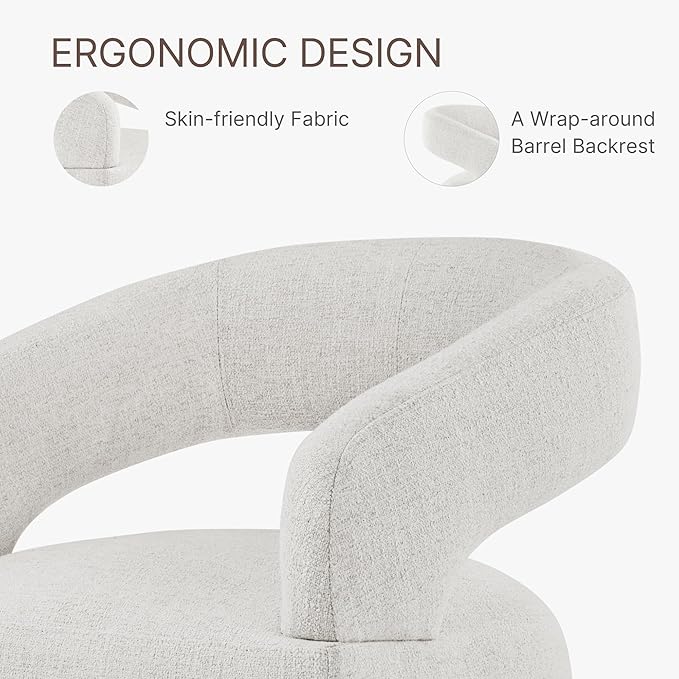 Upholstered Dining Chairs with Casters Modern Barrel Side Armchair with Rollers for Diningroom Bedroom Livingroom Reading Room, Beige, 1PCS