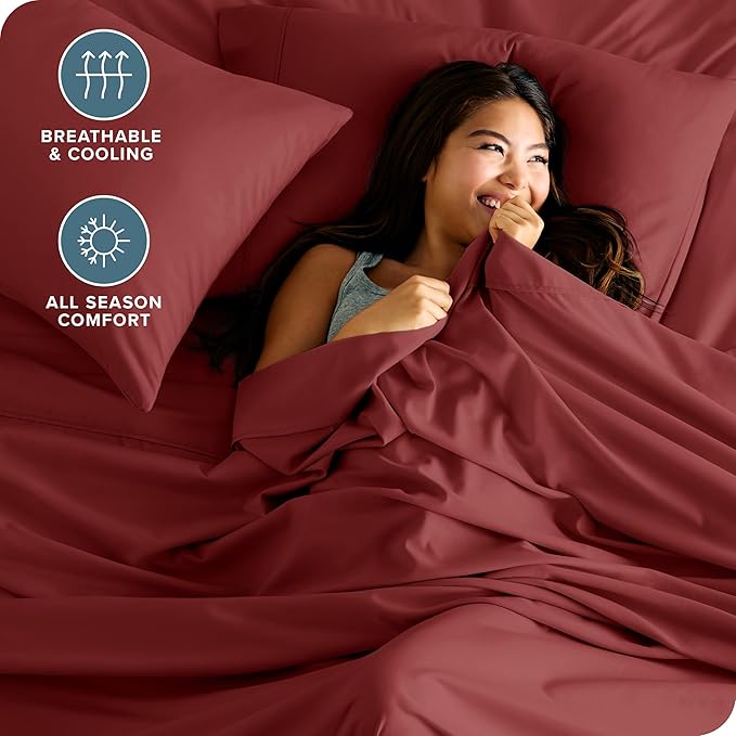 Bare Home Queen Sheet Set - 1800 Ultra-Soft Microfiber Queen Bed Sheets - Double Brushed - Deep Pockets - Easy Fit - 4 Piece Set - Bed Sheets (Queen, Rosewood)