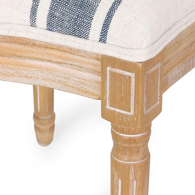Christopher Knight Home Phinnaeus Dining Chair Set, Set of 2, Rubberwood, Dark Blue Line + Natural