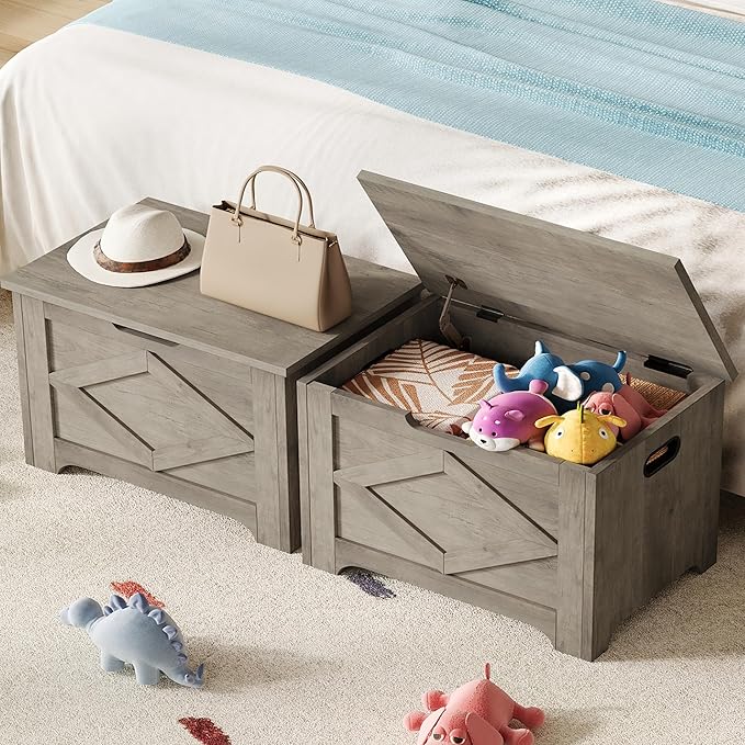 GarveeHome 23.6" Storage Chest, Wooden Storage Bench with Safety Hinge, Easy Assembly, Large Toy Chest for Entryway, Living Room, Bedroom