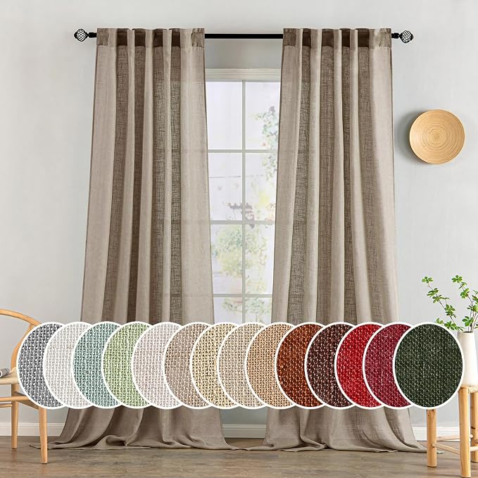 MIULEE Taupe Grey Linen Curtains 96 Inches Long 2 Panels by MIULEE