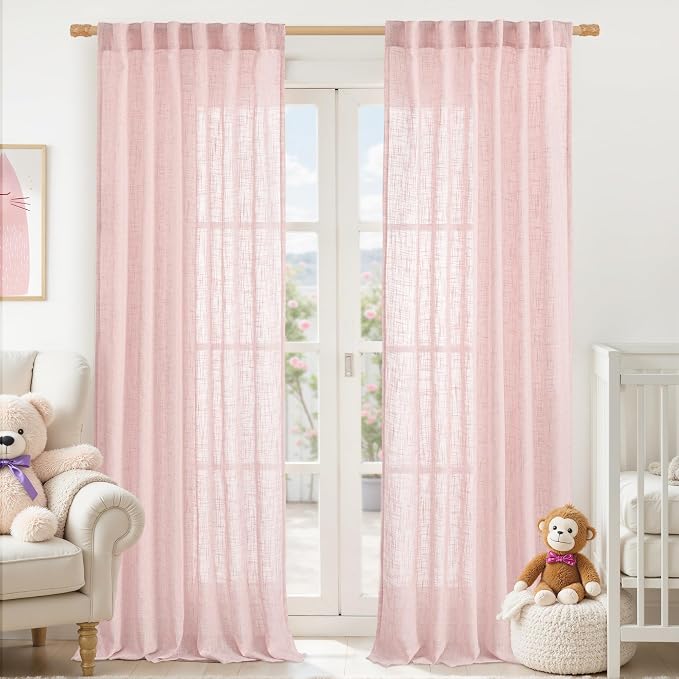LAMIT Linen Curtains 90 Inch for Living Room, Back Tab and Rod Pocket Linen by LAMIT