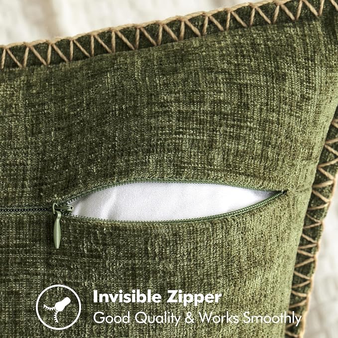 MIULEE Pack of 2 Couch Throw Pillow Covers 16x16 Inch Olive Green Farmhouse - Image 3