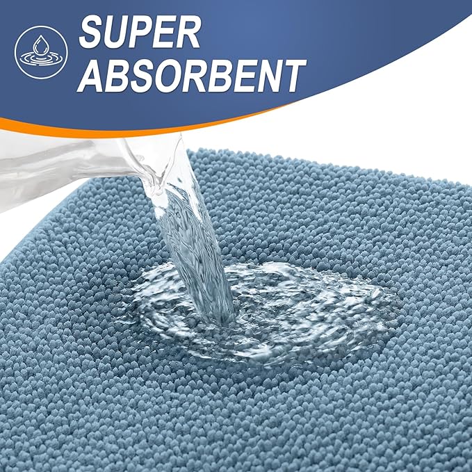 OLANLY Thick Memory Foam Bath Mat Rug 47x17, Extra Soft Absorbent Bathroom Rug, Quick Dry Bath Mats, Non-Slip, Machine Washable Carpet for Bathroom, Tub and Shower, Home Decor Accessories, Airy Blue