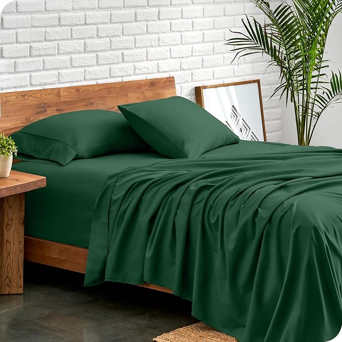 Bare Home Twin Sheet Set - 1800 Ultra-Soft Microfiber Twin Bed Sheets - Double Brushed - Deep Pockets - Easy Fit - Extra Soft - 3 Piece Set - Bedding Sheets & Pillowcases (Twin, Forest Green)