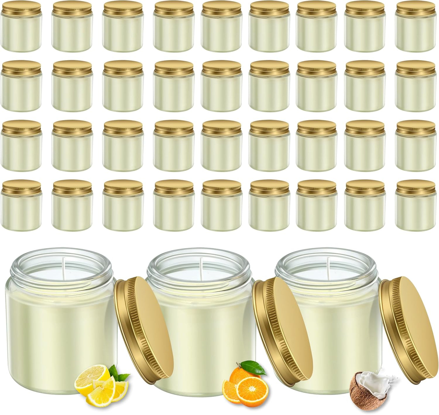 ACITHGL 36 Pcs 4oz Mini Mason Jar Candles Small Scented Candles Bulk Aromatherapy Ideal Souvenir Favors for Wedding Birthday Party (Lemon, Citrus, Coconut Milk, Gold)
