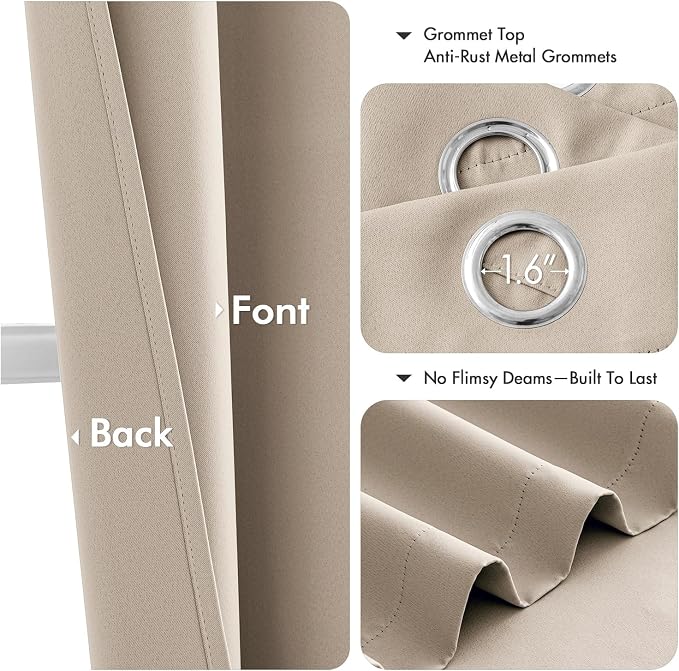 MIULEE Taupe Blackout Curtains for Bedroom Living Room 63 Inches Long 2 Panels - Image 4