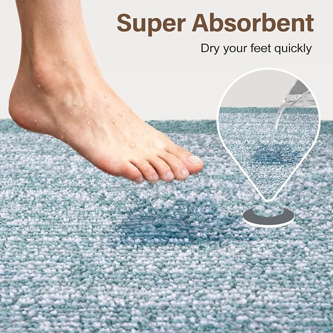 36x24 Large Bathroom Rugs Washable Non Slip, Dusty Blue Bath Mat - Image 7