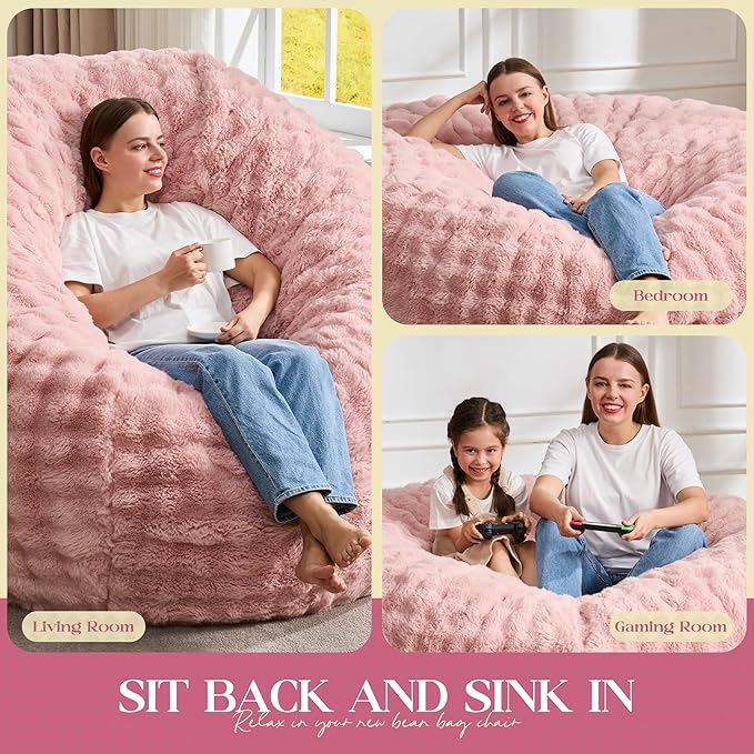 Hobestluk Bean Bag Chairs Beanbag Chair with Filler Adult Bean Bags with Fluffy & Machine Washable Cover, Giant Bean Bag Chairs for Adults (Pink, 3FT-36" x 36" x 22")