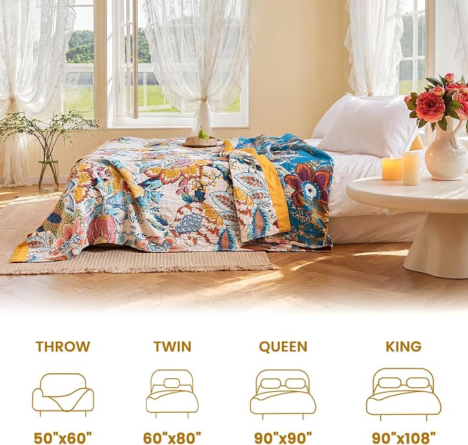 MSGKV Boho Throw Blanket 50"x60" Floral Cotton Blanket - Image 5