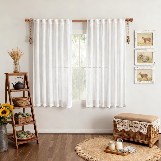 MYSKY HOME White Sheer Curtains 63 inch length Semi Sheer Curtains - Image 2