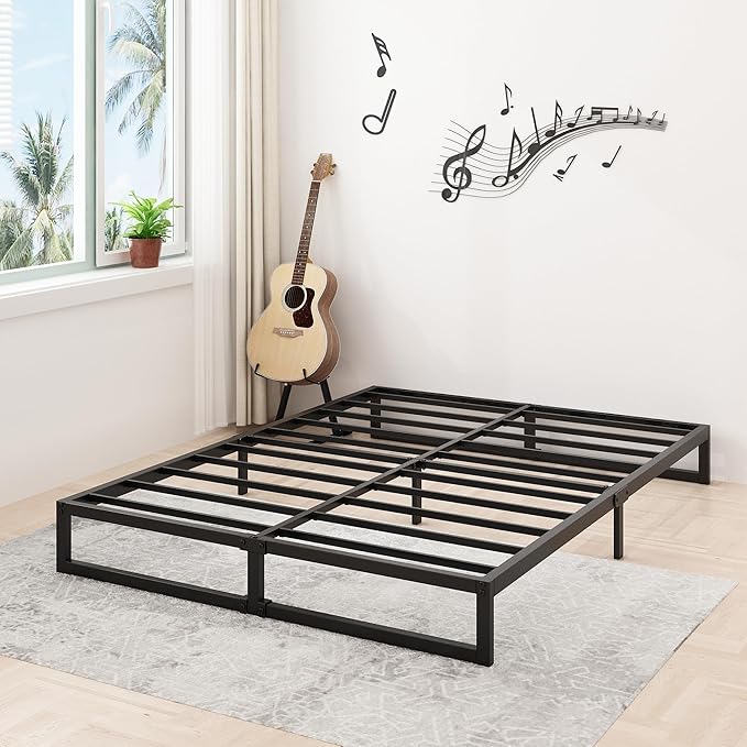 8 Inch King Bed Frame Sturdy Mattress Foundation, Heavy Duty Metal Platform with Steel Slats Support No Box Spring Needed, Noise Free, Easy Assembly, Black