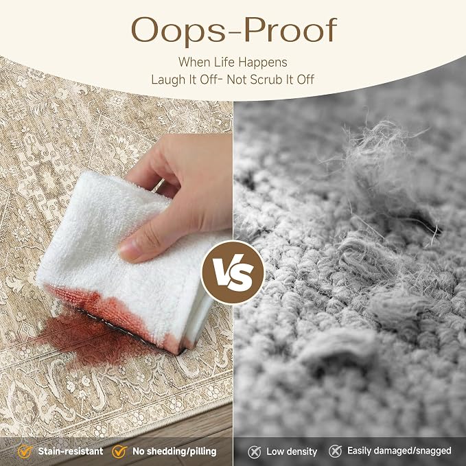 8x10 Washable Area Rug for Living Room Bedroom Vintage Beige Non Slip Carpet - Image 7