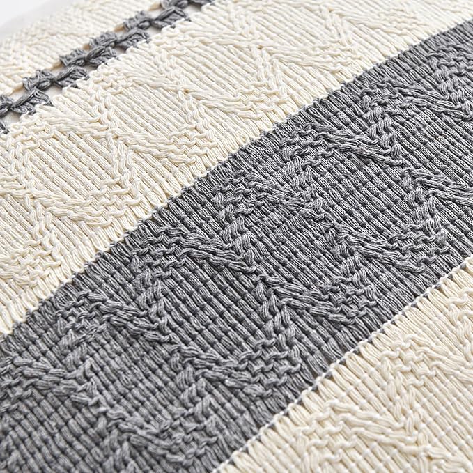 Fancy Homi Set of 1 Neutral Grey Farmhouse Decorative Throw Pillow Covers 18x18 - Image 4