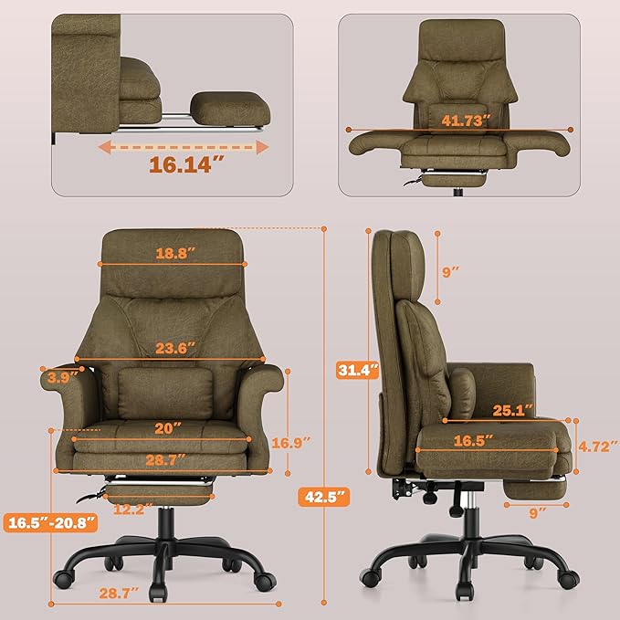ELABEST C39 Cross Legged Office Chair with Footrest & Convertible Armrests - Pet-Friendly XL Home Desk Chair, Ergonomic Recliner with Lumbar Pillow, Criss Cross Design, Big and Tall Executive Chair