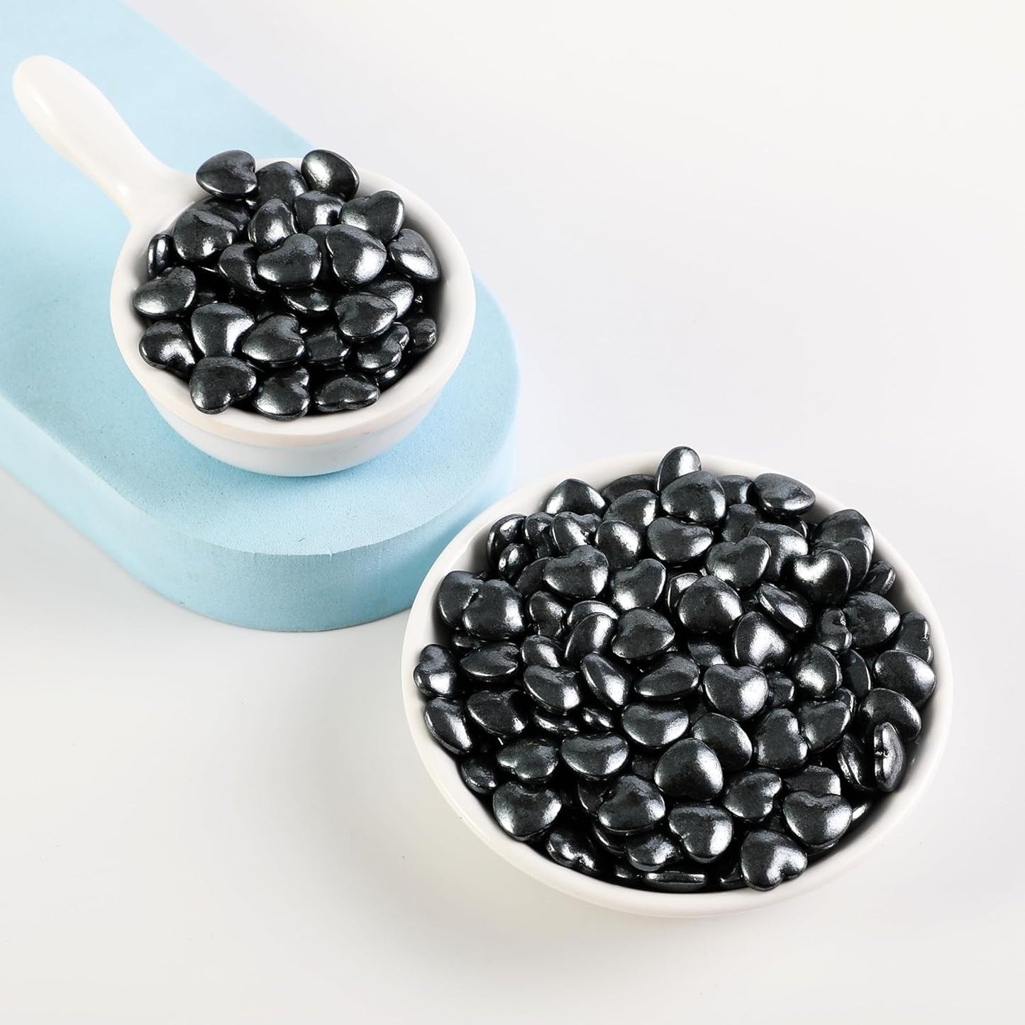 Kasvan Black Heart Shapes Sprinkles - Edible Candy Pearls 130g/4.58 Oz, Mix Size, Baking Cake Decorations, Ice Cream Toppings and Cookie Decorating, Wedding Party Chirstmas Supplies (Black)
