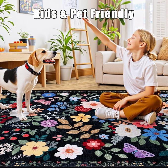 10x12 Area Rugs for Living Room: Floral Washable Rug Vintage Large Soft Boho - Image 7