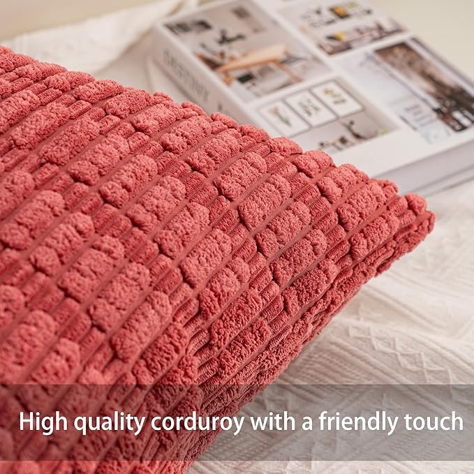 Pack of 2 Corduroy Decorative Throw Pillow Covers 12x24 Inch Soft Striped - Image 2