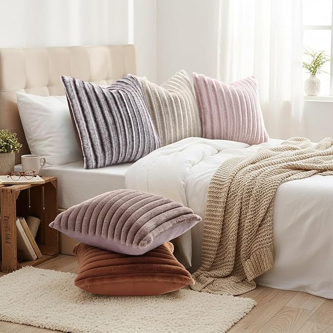 decorUhome Summer Cozy Faux Fur Throw Pillow Covers 22x22 Set of 2 Decorative - Image 6